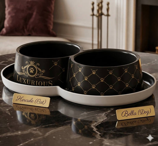 Luxurious double cat or dog bowl