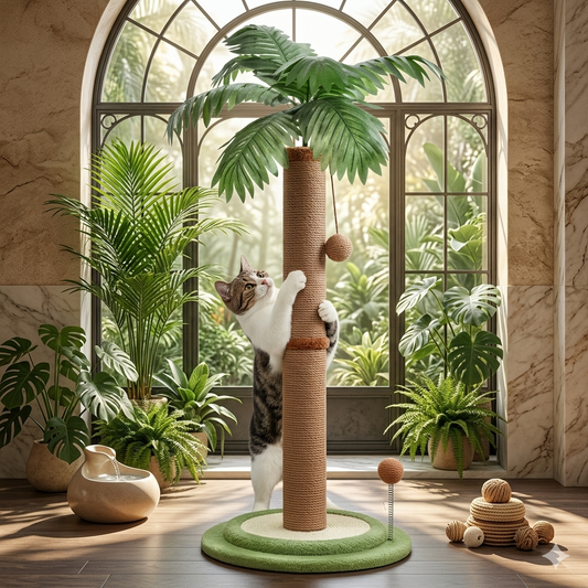 Cat scratching post with spring ball