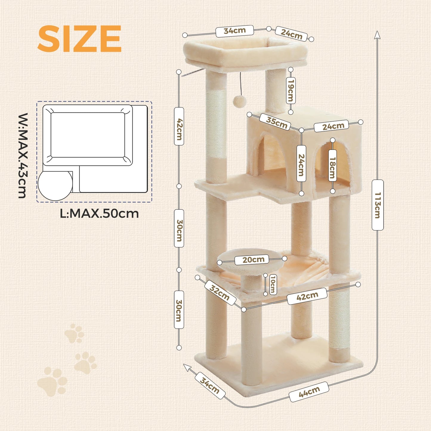 Five-tier cat tower, 113 cm high